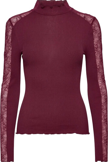 Rosemunde Rwbeatha Silk Ls Half Lace T Neck T Shirt Burgundy XL