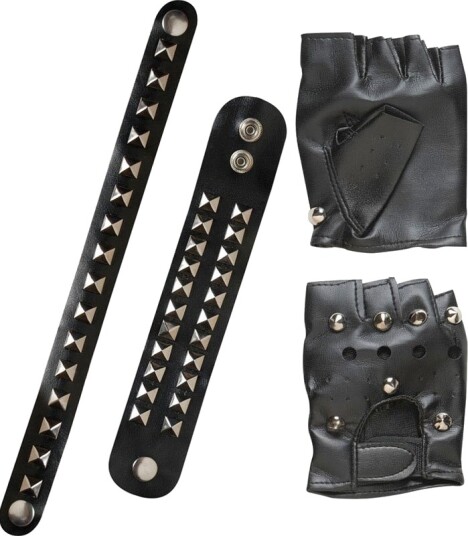 Skinnimiterte Hansker Choker og Armbånd med Nagler Skinnimiterte Hansker Choker og Armbånd med Nagler