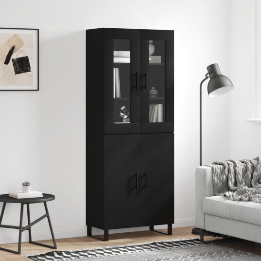 Highboard svart 69,5x34x180 cm konstruert tre