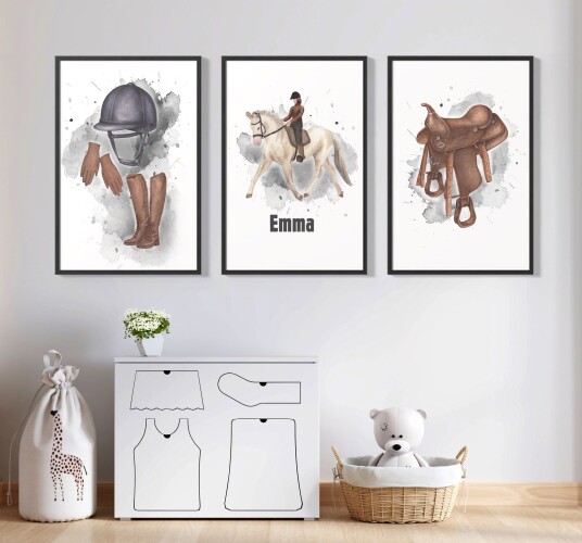 Personlig Plakat Hestetema / Sett med 3