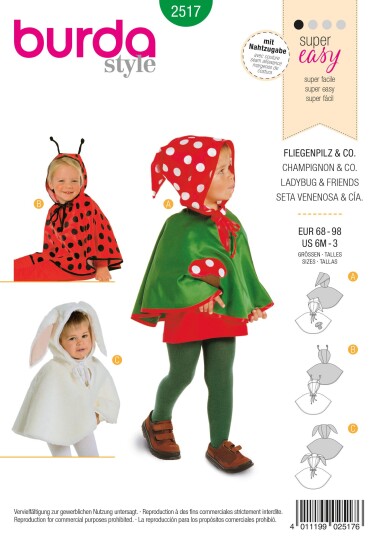 Burda 2517 - Marihøne og venner EUR: 68-98, US: 6M-3