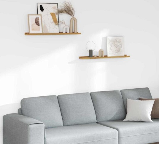 Vegghylle med hylle 2 pcs Beige 80 x 9 x 3 cm Konstruert tre Vegghylle med hylle 2 pcs Beige 80 x 9 x 3 cm Konstruert tre