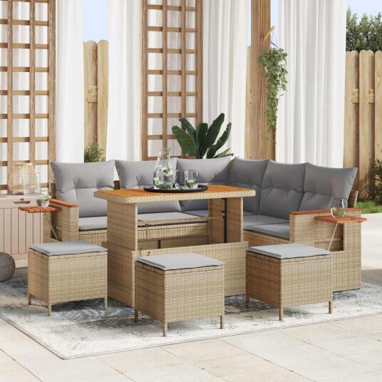 vidaXL Hagesofa Set 10 stk. 9-Antall seter Beige og lys grå