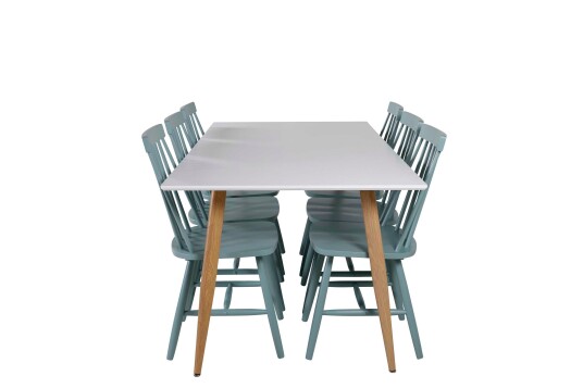 Venture Design Polar & Lönneberga spisegruppe Hvit/grønn 6 st stoler & bord 180 x 90 cm