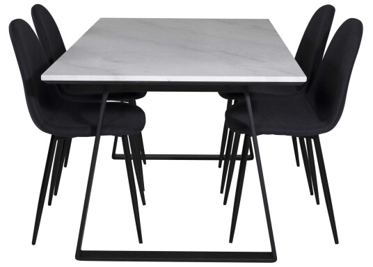Venture Design Estelle & Polar spisegruppe Hvit/svart 4 st stoler & bord 140 x 90 cm