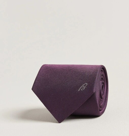 Brioni Embroidered Logo Silk Tie Burgundy