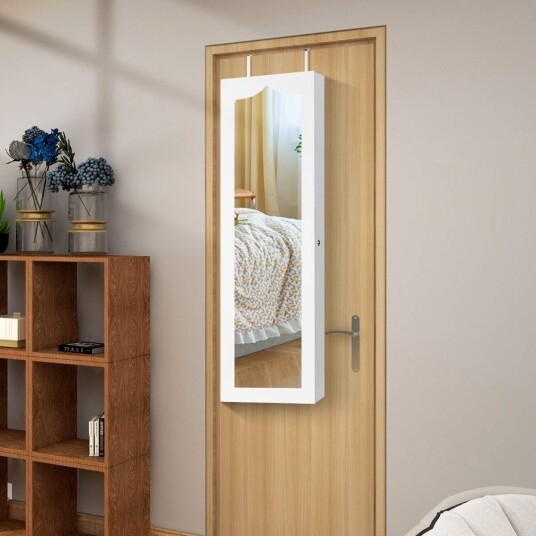 Smykkeskap hengende oppbevaringsskap med LED belysning 36,5 x 11,5 x 120 cm hvit