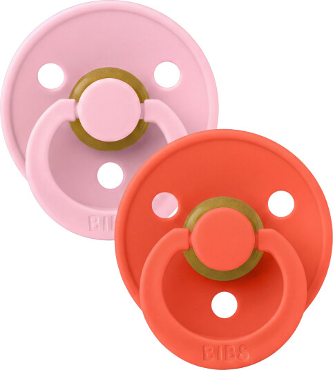 BIBS Pacifier Colour Latex Baby Pink/Tango Size 1 2pcs