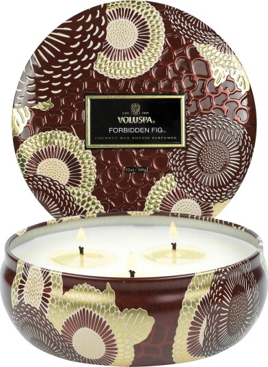 Voluspa Forbidden Fig  3 Wicks Candle In Decorative Tin 40H