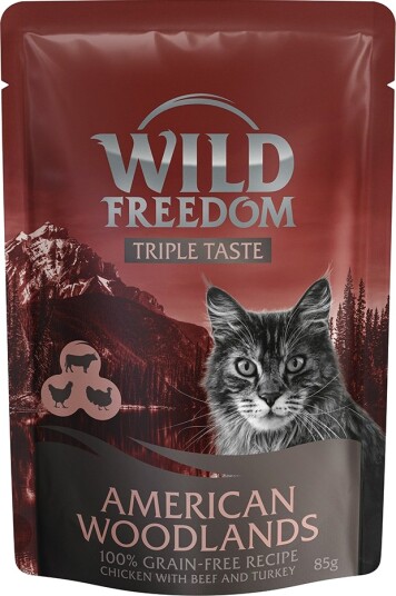 Wild Freedom våtfôr Triple Taste American Woodlands med og Kylling kalkun biff 8 x 85 g