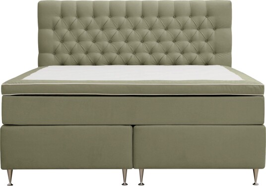 Hilton Lyx Komplett Sengpakke 180x200 cm Kontinentalseng med knappet sengegavl i fløyel Olive