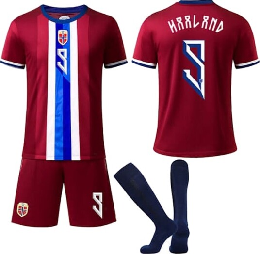 24-25 Norge Landslag Hjemmedrakt Nr. 9 Haaland 18, Fotballdrakt for Barn og Voksne, Kampuniform