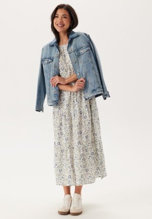 Happy Holly Butterfly Sleeve Viscose Midi Dress Offwhite/Patterned 32/34