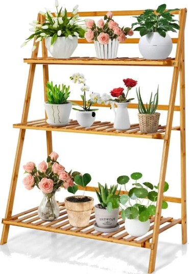 Sammenleggbart bambus plantestativ 3 lags stigehylle 70 x 38 x 95,5 cm Naturlig Sammenleggbart bambus plantestativ 3 lags stigehylle 70 x 38 x 95,5 cm Naturlig