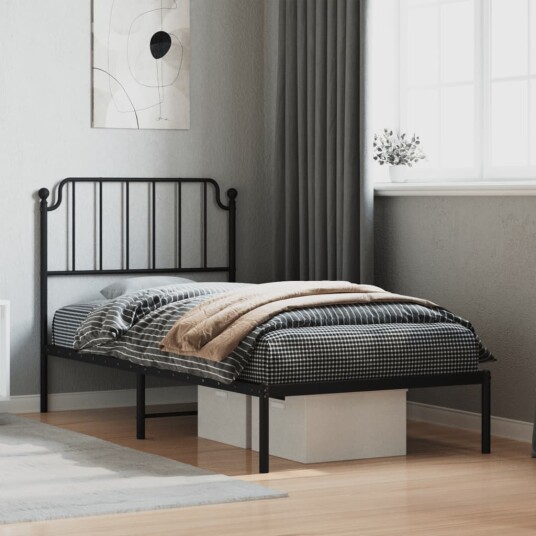 vidaXL Sengeramme i metall med hodegavl svart 90x200 cm 8721012211896