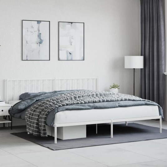 vidaXL Sengeramme i metall med sengegavl hvit 200x200 cm 8721012250260