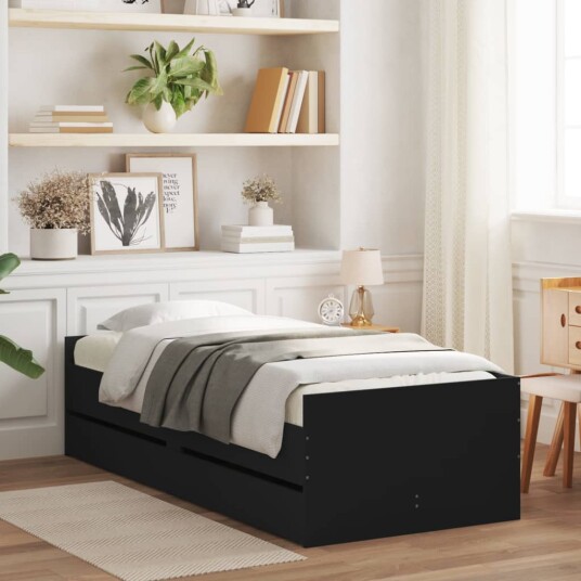 vidaXL Sengeramme med skuffer svart 90x190 cm 8721012245686