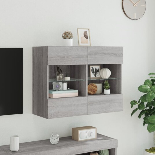 vidaXL Vegghengt TV-benk med LED grå sonoma 78,5x30x60,5 cm 8721012256880