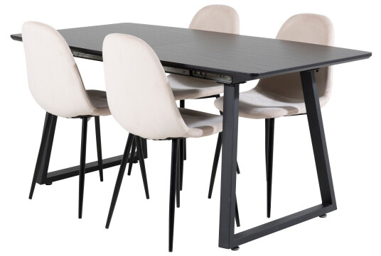 Venture Home Inca Spisegruppe Forlengningsbar 160 cm Rektangulær med 4 Polar Stoler Beige