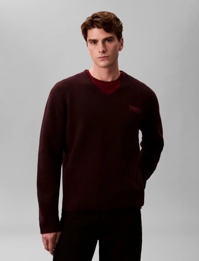 Calvin Klein Ls Boiled 100% Merino Vnk Swtr 7 - Burgundy - M Calvin Klein Ls Boiled 100% Merino Vnk Swtr 7 - Burgundy - M