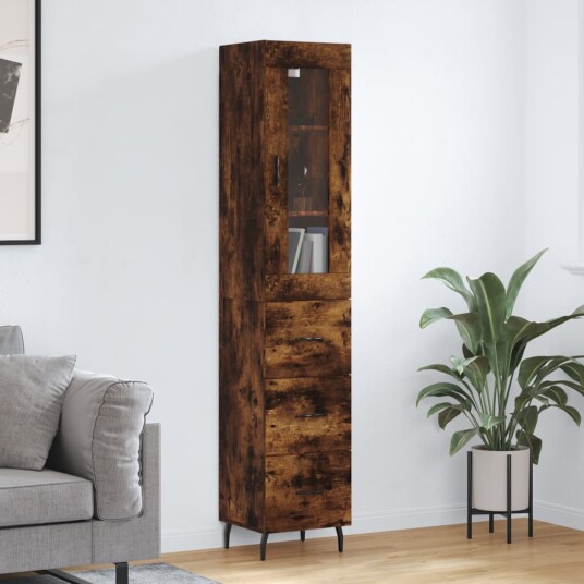 vidaXL Highboard røkt eik 34,5x34x180 cm konstruert tre 8720845486761