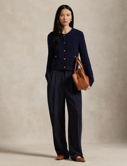 Polo Ralph Lauren Cable Wool-Cashmere Cardigan - Navy - XS