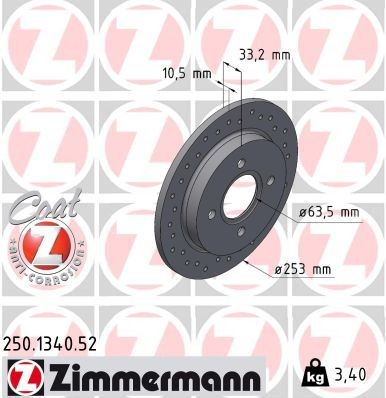 Bremseskive ZIMMERMANN 250.1340.52 Bremseskive ZIMMERMANN 250.1340.52