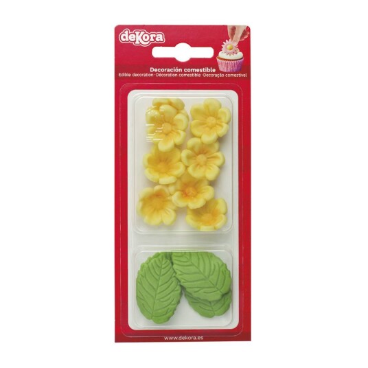 Spiselig Kakepynt Gule Blomster Og Blad Pk/13 
