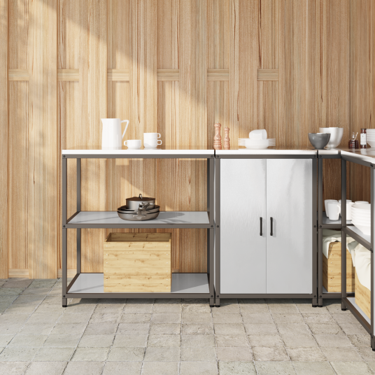  Kjøkkenoppbevaringssett med hylle 2 pcs Sølv 150 x 50 x 92 cm