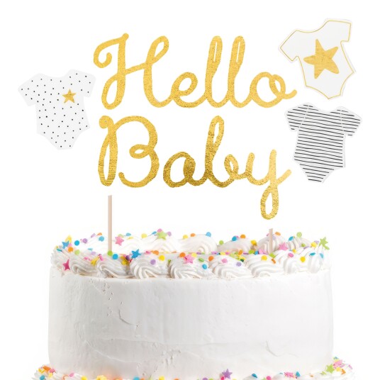 Kakedekorasjon Hello Baby Gull Glitter