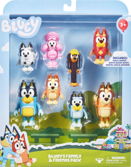 Bluey 8-Pakning Figurer - Lekefigursett med Familie og Venner