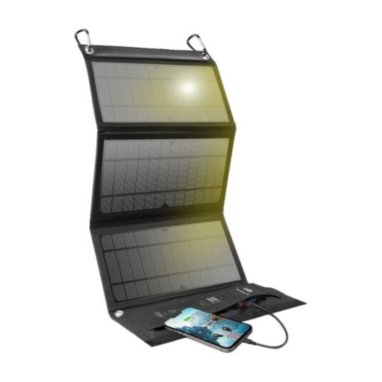 SBS 21W Vikbar Solcellelader for Mobil med 2x USB - Svart