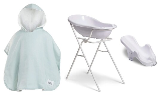 Beemoo CARE Badebalje Med Stativ Inkl. Badstøtte & Badekåpe White/Blue
