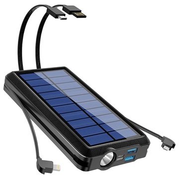 Psooo PS 158 Trådløs Solcelle Powerbank med Lommelykt 10000mAh Svart
