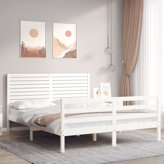 vidaXL Sengeramme med hodegavl hvit 5FT King Size heltre 8720845402020
