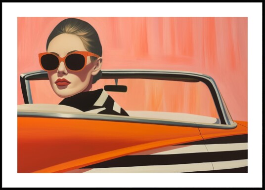 Stylish Woman Orange Car Plakat / 100x150