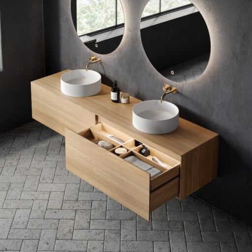 Copenhagen Bath Bergen 200 Servantskap 200x40 cm med 2 skuffer Børstet Eik