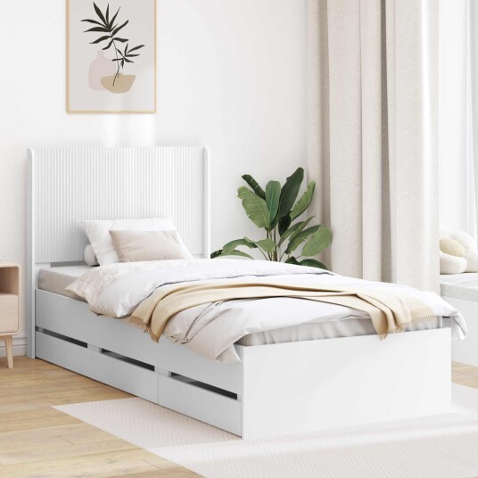 vidaXL Sengramme med oppbevaring og hodegavl Hvit 75 x 190 cm