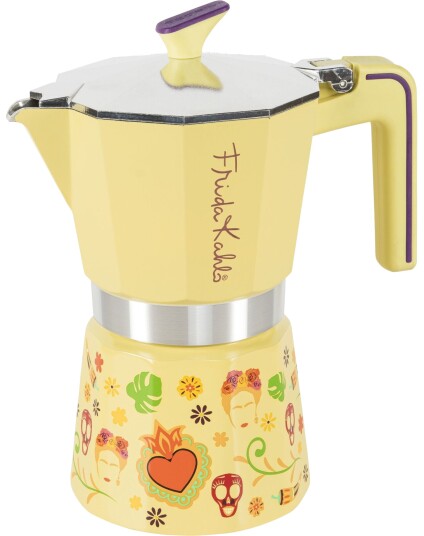Pedrini Frida Kahlo espressokanne 6 kopper gul Pedrini Frida Kahlo espressokanne 6 kopper gul