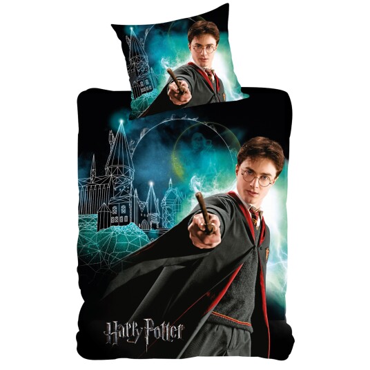Licens Sengetøy - 150x210 cm - Harry Potter - Lysende svart sengetøy - 2 i 1 - 100% bomull