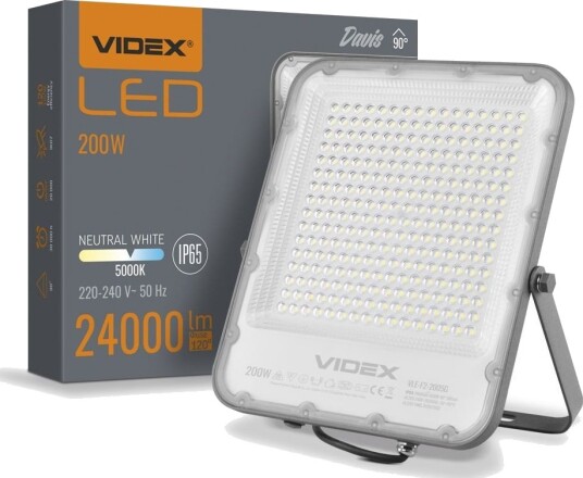 Videx 200W LED lyskaster   150lm/W 30.000lm IP65 5000K grått kabinett   Kulør : Nøytral