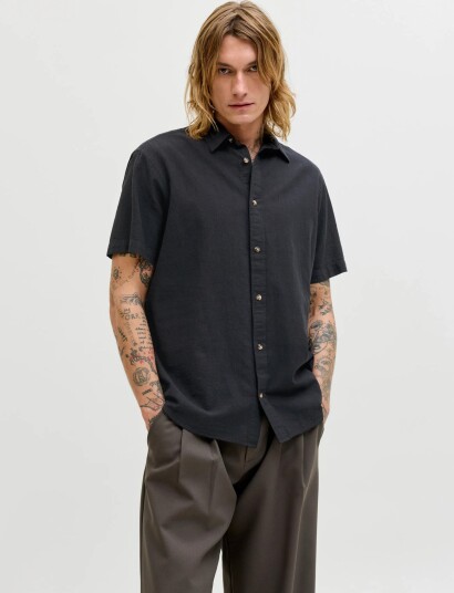 Jack & Jones Jjesummer Linen Blend Shirt S/S Sn Black L Jack & Jones Jjesummer Linen Blend Shirt S/S Sn Black L