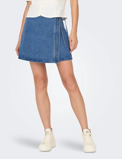 ONLY Onlvilla Wrap Tie Skirt Dnm Gua Blue M