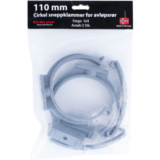 RØRKLAMMER 110 MM GRÅ PLAST 2PK.