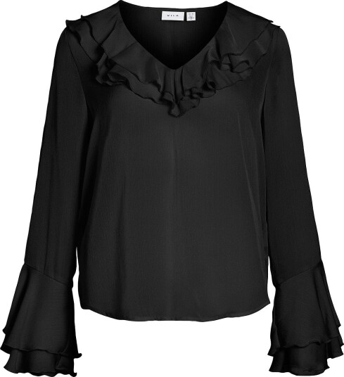 Vila - Bluse Viharrison V-Neck L/S Top - Svart
