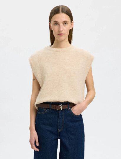 Selected Slflulu Sl Knit Vest - Beige - XL