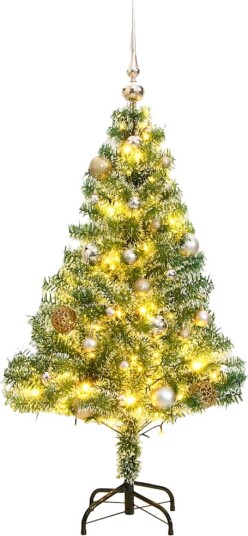 vidaXL Kunstig juletre med 150 LED kulesett og flokket snø 120 cm