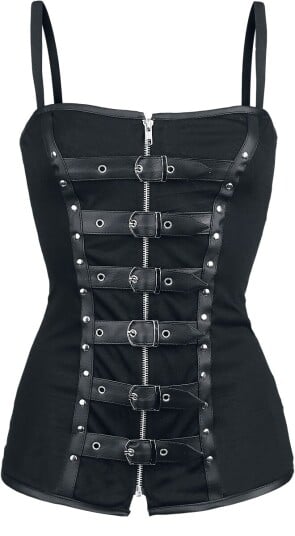Burleska Goth Topp Biker S til XL Damer svart