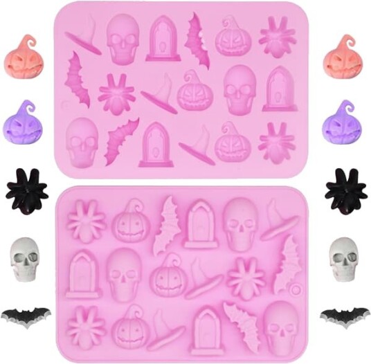 Halloween silikonform, 18-hulls Halloween-form godteri-form gresskar flaggermus edderkopp hatt gravstein form for sjokolade, gelé (rosa) Halloween silikonform, 18-hulls Halloween-form godteri-form gresskar flaggermus edderkopp hatt gravstein form for sjokolade, gelé (rosa)