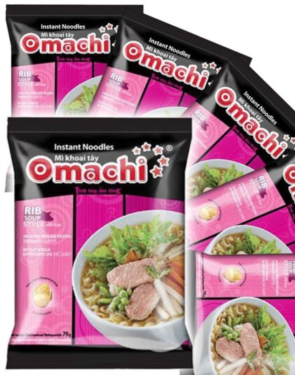 30 stk OMACHI Noodles Rib Soup Style   Potetnudler med Svineribbesmak   Hel Eske 2,37 kg  Vietnam